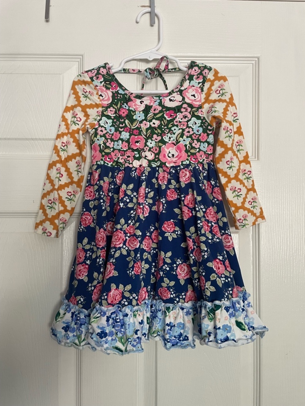 SweetHoney Girls 4t Floral Mix-Print Long Sleeve Dress - Navy & Pink